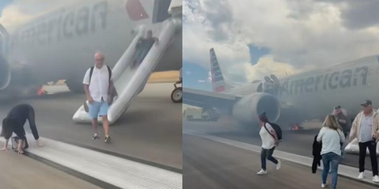 American Airlines plane with 179 on board catches fire at Denver Airport