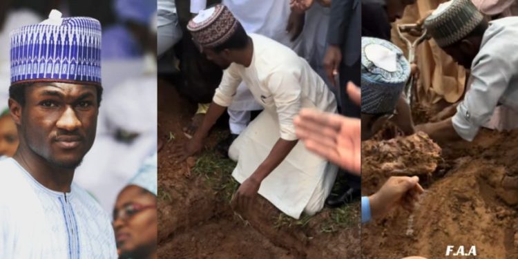 Buhari’s son, Yusuf performs final rites at father’s grave, touches hearts online