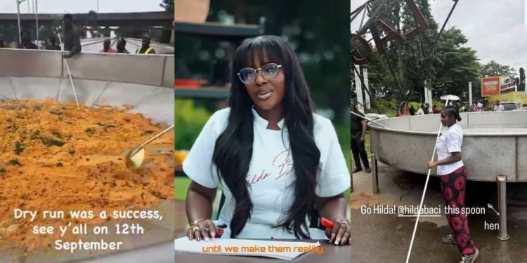 Hilda Baci tests 6×6 meter pot as she eyes Guinness World Record for ‘largest pot of Nigerian jollof rice’