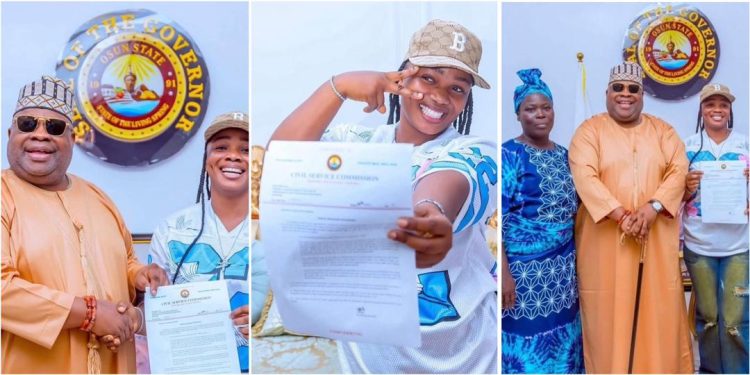 Gov. Adeleke hands appointment letter to viral ‘puff-puff’ seller