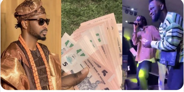 Man sprays 9ice ridiculous naira notes at an event