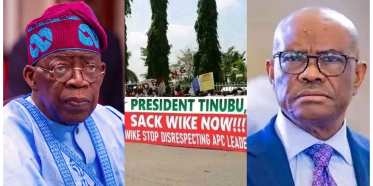 Tinubu asked to sack FCT Minister Wike as APC leaders, groups protest in Abuja