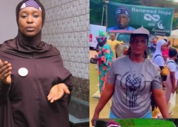 Activist Aisha Yesufu reacts as woman receives Tinubu’s rice, curses critics