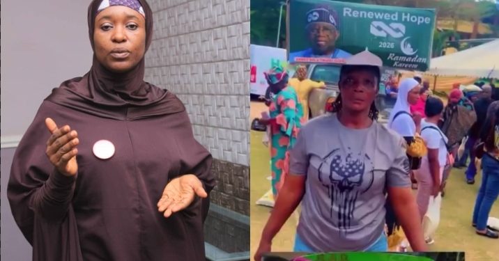 Activist Aisha Yesufu reacts as woman receives Tinubu’s rice, curses critics