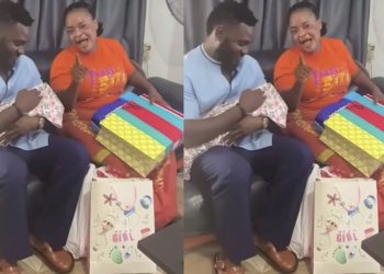 Sweet moment actor Jide Awobona visits Toyosi Adesanya, spoils her newborn with gifts