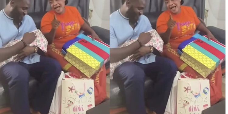 Sweet moment actor Jide Awobona visits Toyosi Adesanya, spoils her newborn with gifts