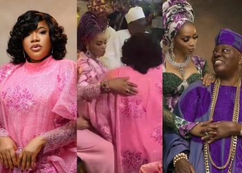 Actress Toyin Abraham reacts to criticisms for kneeling to greet billionaire couple, Razaq and Shade Okoya, at an event