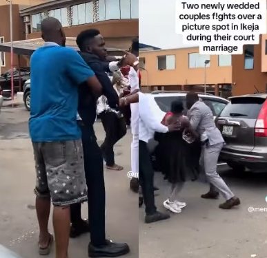 Newly weds fight over picture spot at Lagos marriage registry