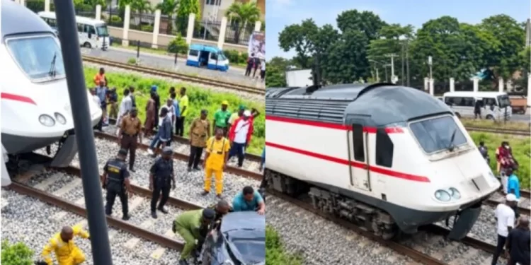 Driver Escapes Death as Train Smashes Into Car Railway Crossing in Lagos